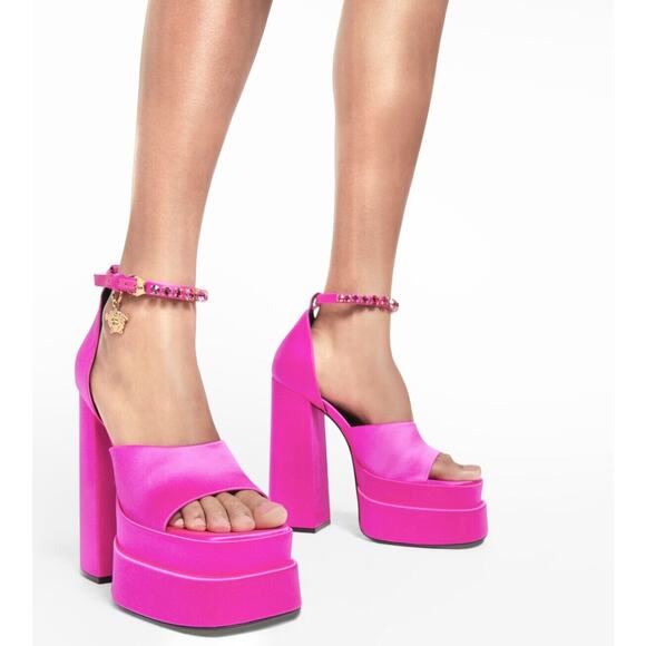 Versace Aevitas 39/ 9 Platform Sandals Satin Crystal Pink Paradise NWB $1,475 - Picture 4 of 8